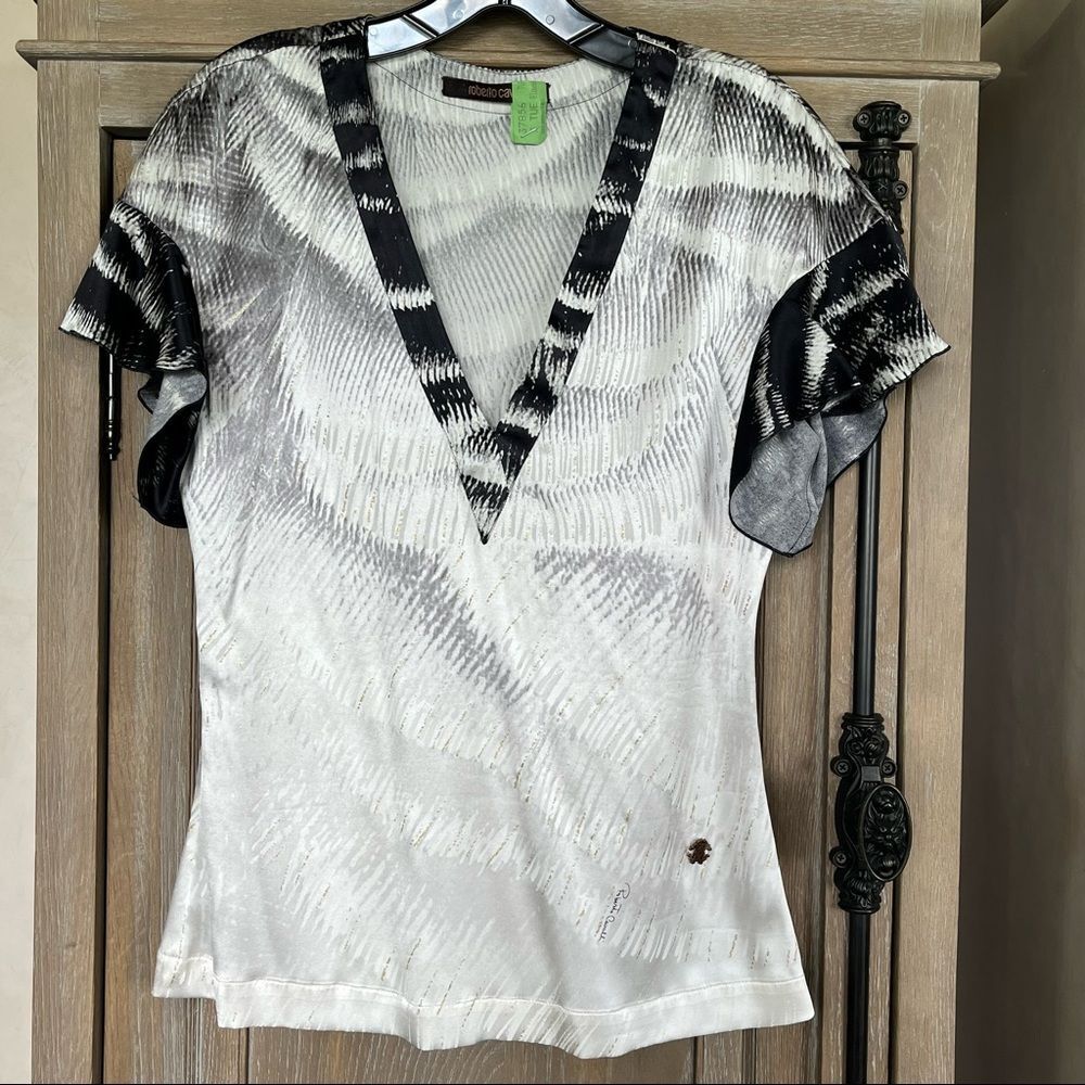 Roberto Cavalli Silk V Neck Blouse 44 medium